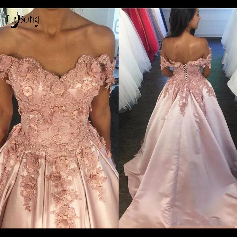 Blush Pink Evening Ball Gowns Appliques squisite Prom Maxi Dress Ragazza Laurea Pageant Quinceanera Abiti Abito su misura di alta qualità
