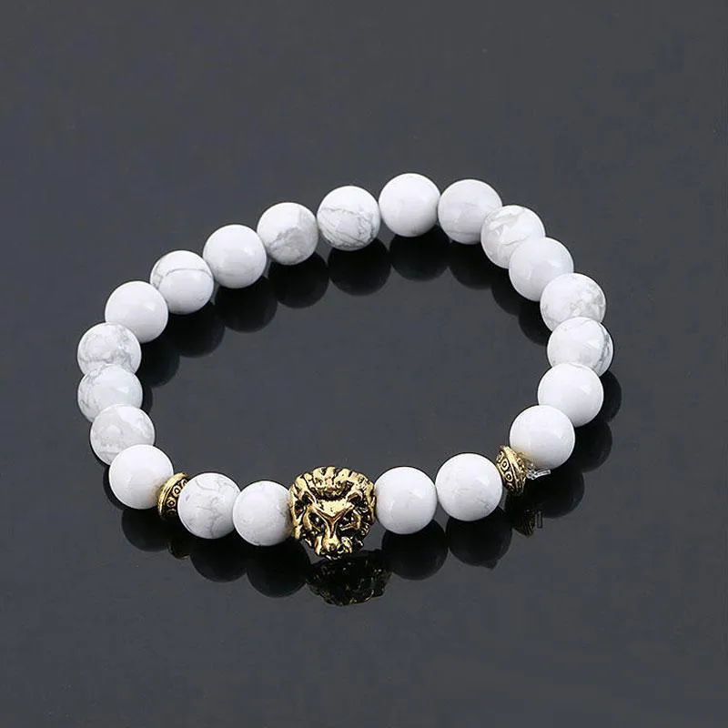 Pulsera de cabeza de león de piedra volcánica pulseras de cuentas de meditación de Buda de moda para hombres joyería de declaración oración envío gratis