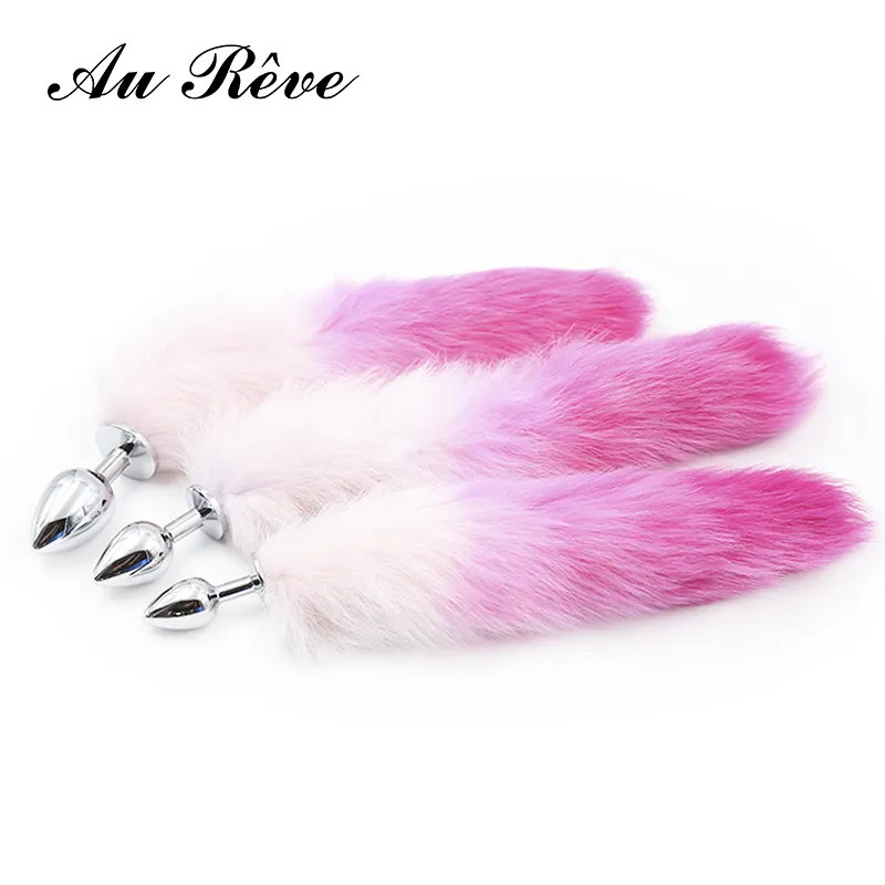 Pink Faux Fur Fox Tail Butt Plug 3 Size Metal Anal Plug Adult Sex Toys Anal Tail Toys Sex Products For Woman Men Couple Au Reve Y1892803