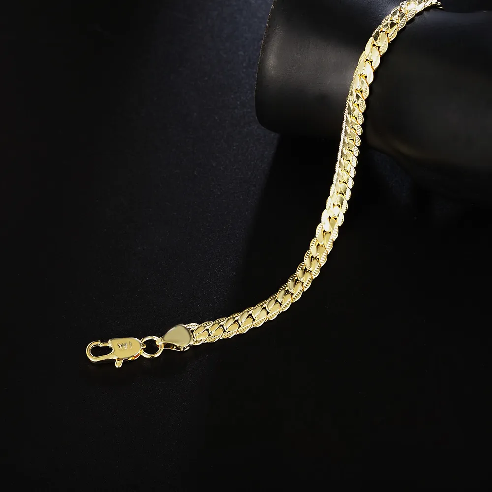 Wholesale Cheap 18K Real Gold Plated 5MM Snake Chain Bracelet & Bangles Length 20CM Fashion Jewelry For Men and Women 