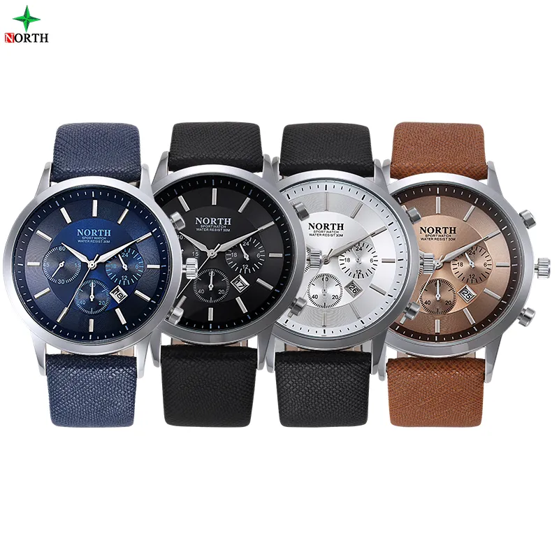 NORTH Men Watch Sport 30M Waterproof Fashion Wristwatch Montre Homme Genuine Leather Relojes Hombre Quartz Male Business Watch Dro272r