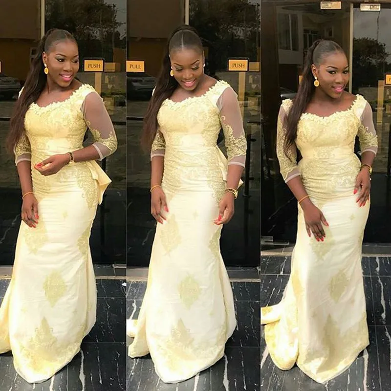 2018 Afryka Light Yellow Plus Size Sukienki Wieczorowe Długa Syrenka Koronki Formalna Suknia Plus Rozmiar Wieczorowa Suknia Vestidos de Noite Longo