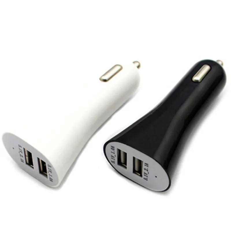 Färgrikt design Horn 2USB Dual Car Charger Port för 12V 24V Ingång Utgång 5V 1A 2A för iPhone 11 Pro XS Max Samsung S10 S20 Google