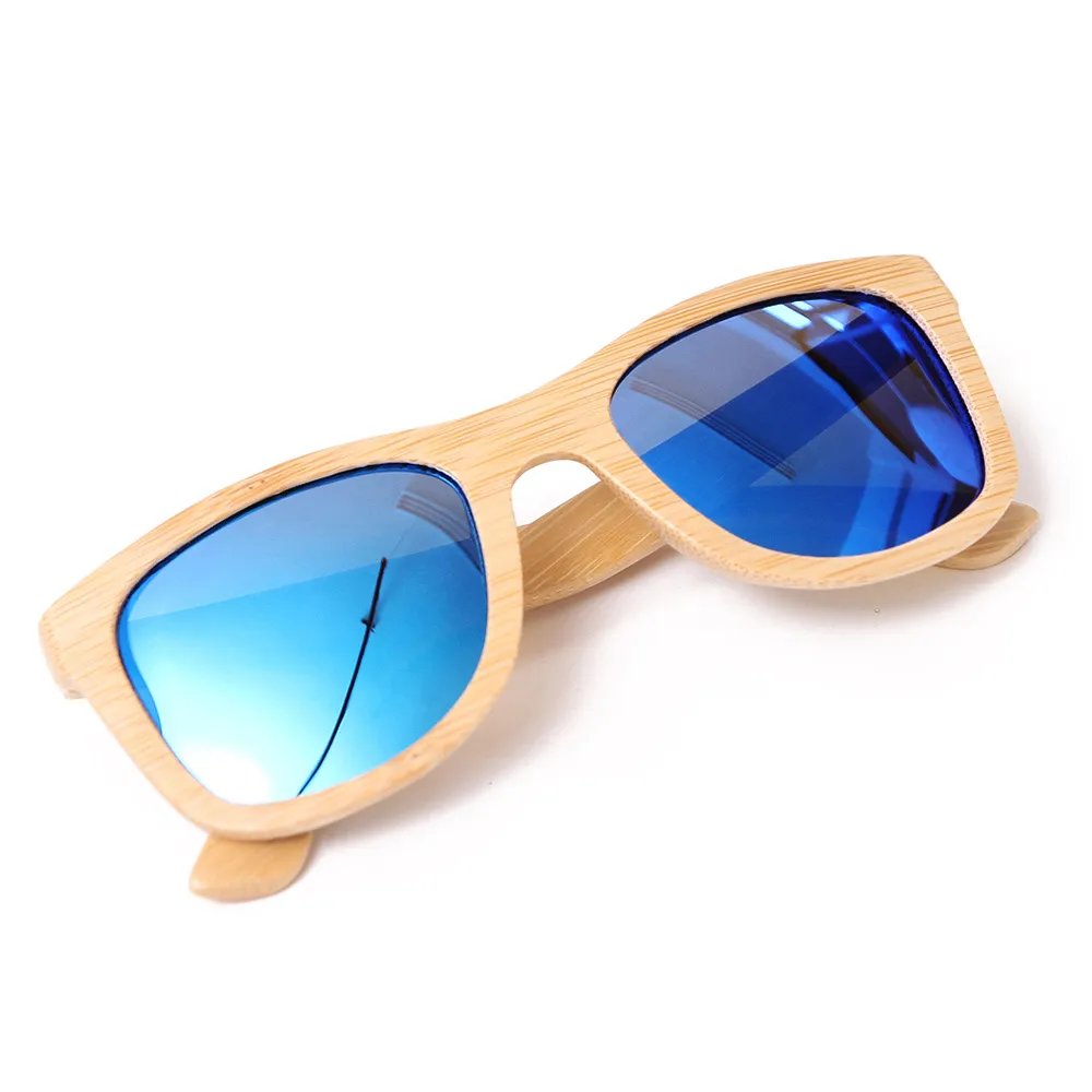 2018 Womens Mens Bambu Trä Solglasögon Naturligt bambu Glasögon med beläggning Mirrored UV 400 Skyddslinser