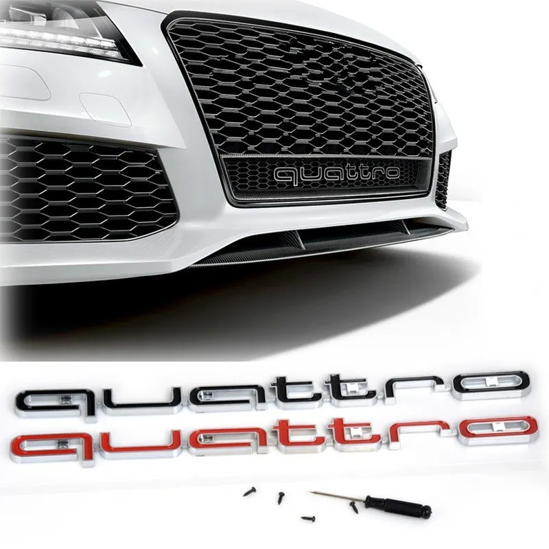 Quattro Logo Emblem Abzeichen Auto 3D Aufkleber ABS Quattro Aufkleber  Frontgrill Untere Verkleidung Für Audi A4 A5 A6 A7 RS5 RS6 RS7 RS Q3 Auto  A315E Von 55,11 €