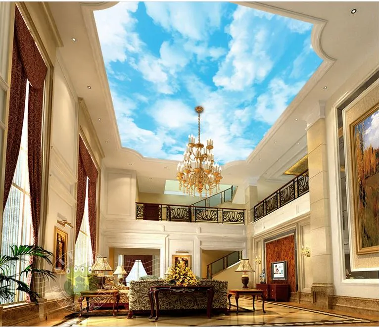 3d stereoscopic wallpaper Fantasy fresh 3d blue sky clouds sky landscape art zenith fresco ceiling murals wallpaper