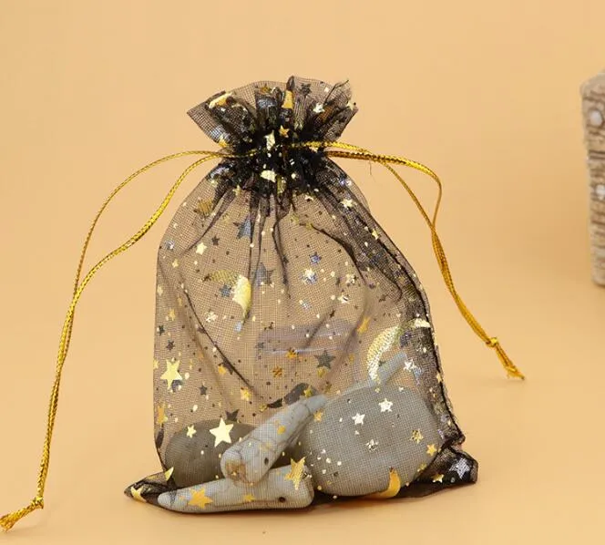 bronzing yarn bags Gift Jewelry bags Stars Moon Earrings Bracelet storage bag Colourful gauze bags 9 * 12CM