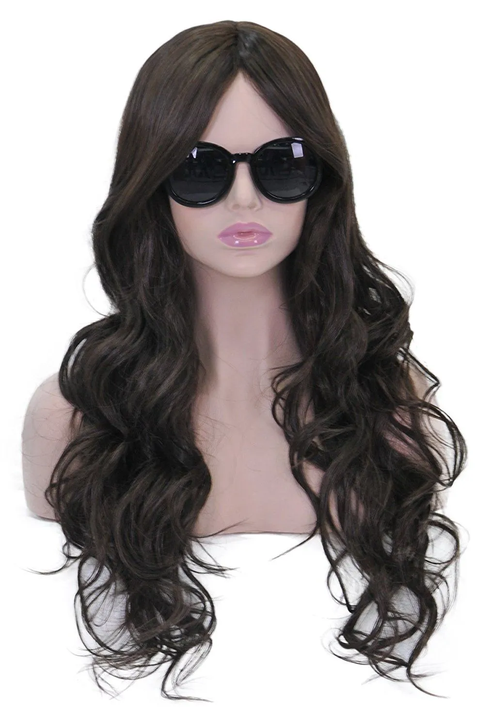 Long Curly Wave Wigs for Women Full Head Hair Chocolate Dark Brown Cosplay Party