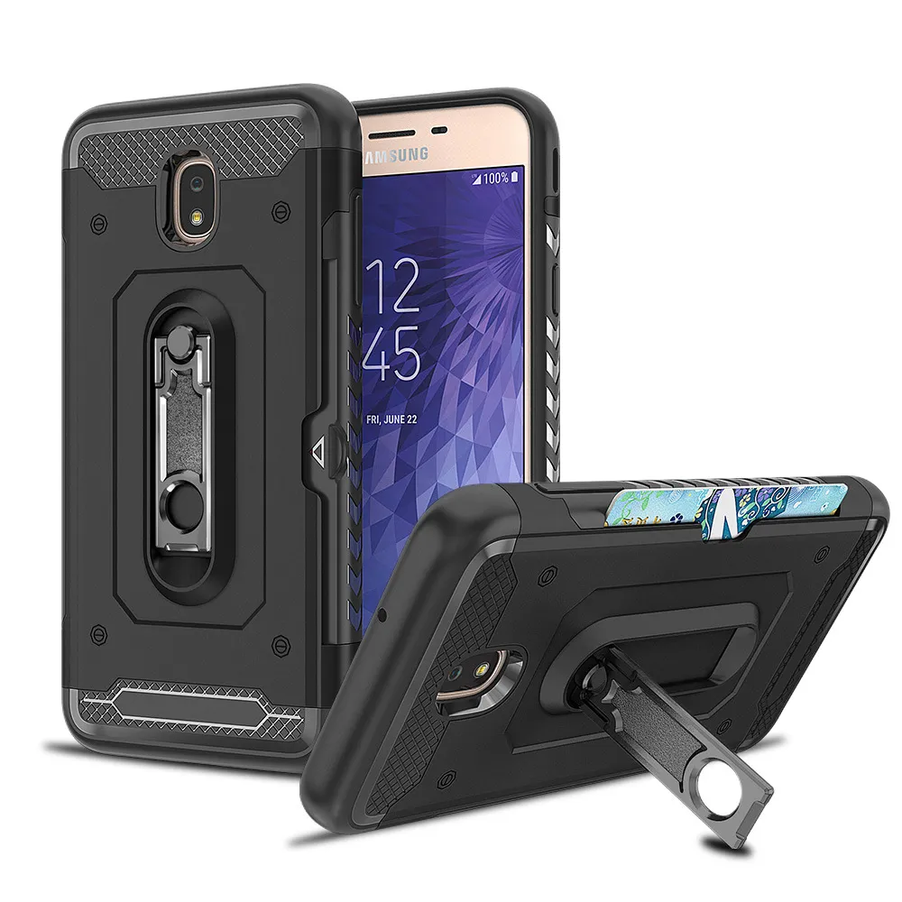 Fente pour carte et béquille 2 en 1 coque de téléphone pour Samsung Galaxy J7 2018 J3 2018 Note 9 S9 S9 plus coque arrière