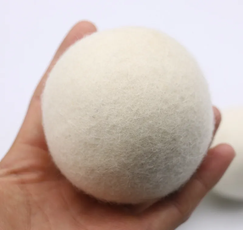 천연 모직 펠트 건조기 공 75mm 세탁 공 재사용 비 독성 원단 연화제로 건조 시간 단축 White Color Balls