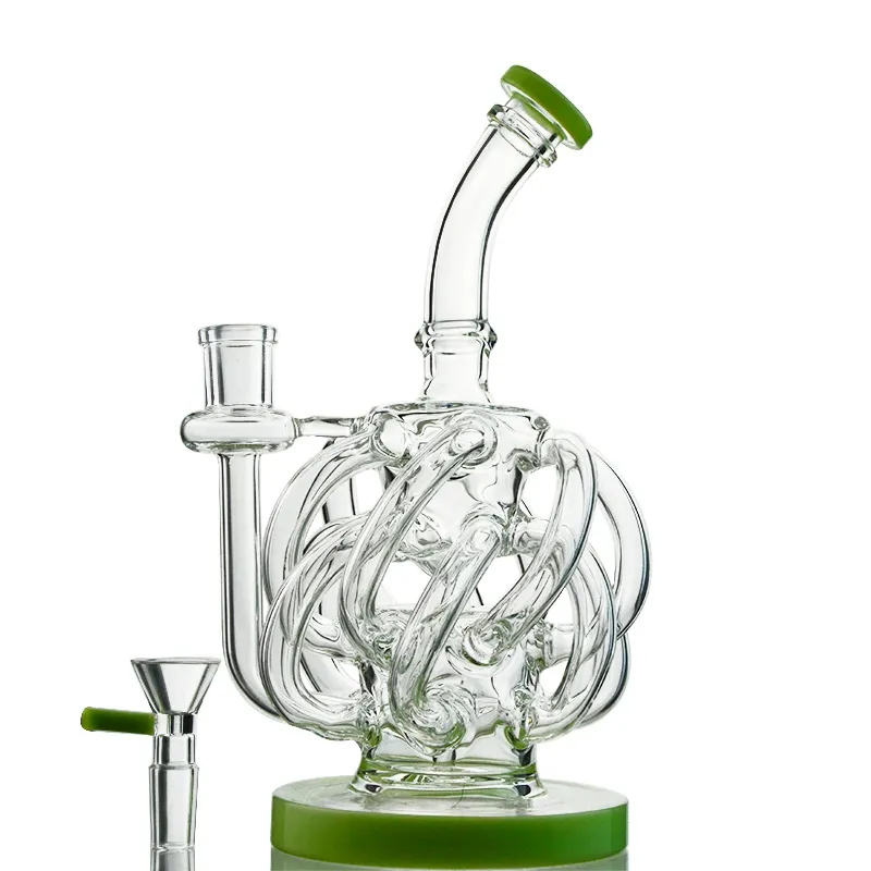 Partihandel 12 Recycler Tube 14mm Joint Vortex Recycler Glass Unique Bong Super Cyclone Vortex Recycler Oil Dab Rigs med skål XL137