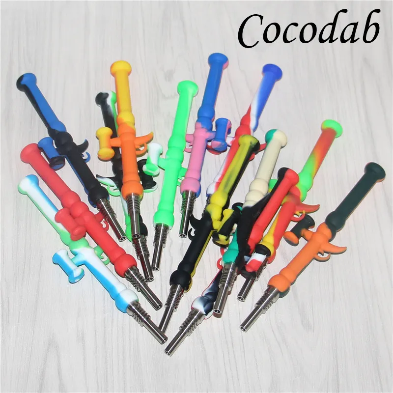 Hookahs Silicone Nectar Concentrate smoke Pipe with GR2 Titanium Tip Dab Straw Oil Rigs Smoking Vapor Straw DHL