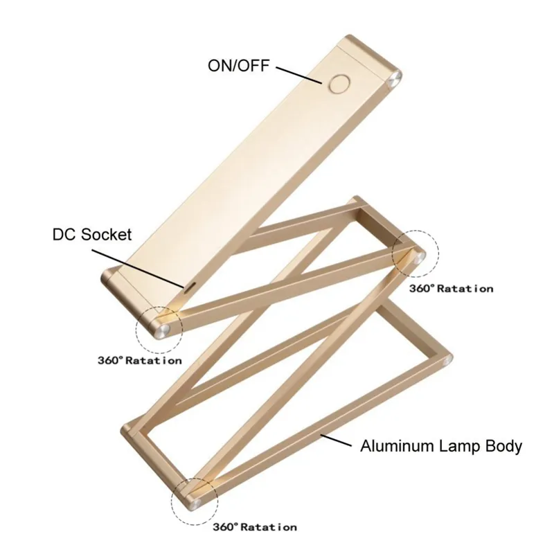 USB充電ポータブルLEDミニ折りたたみデスクランプコンピュータ読書学習ベッドサイドのための調節可能なDIYナイトライトテーブルランプ