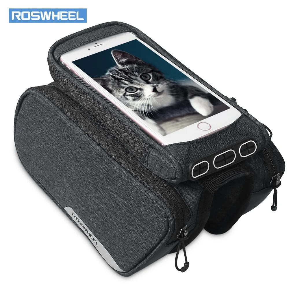 ROSWHEEL 121462 Bike Frame Bag Ciclismo Top Tube Pannier com suporte de telefone celular também vem com 2 adesivos mágicos