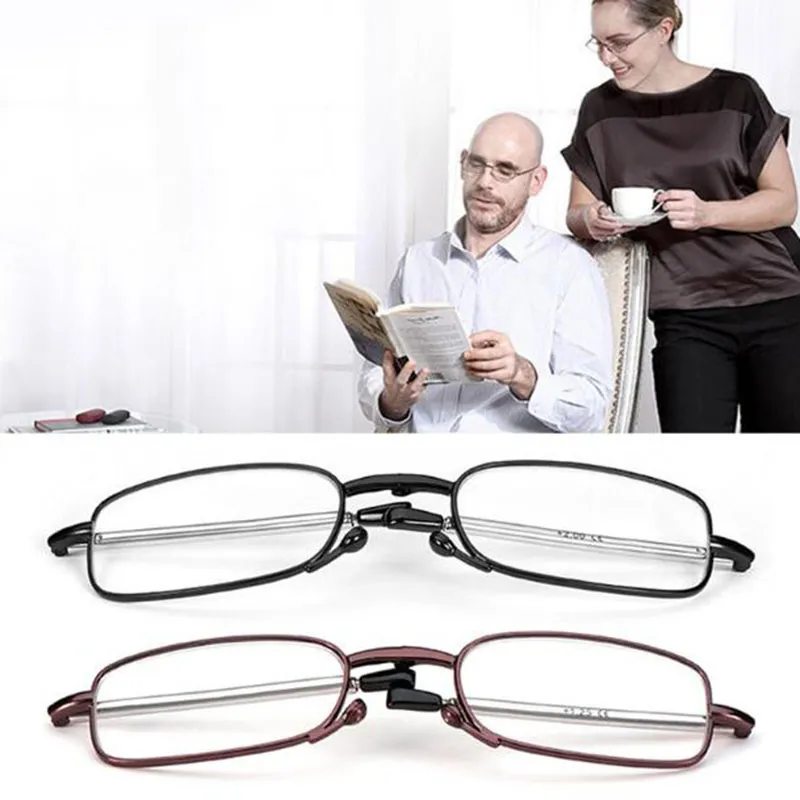 Mini Design Reading Glasses Men Mulheres dobrando copos pequenos moldura copos de metal preto com caixa original4929978