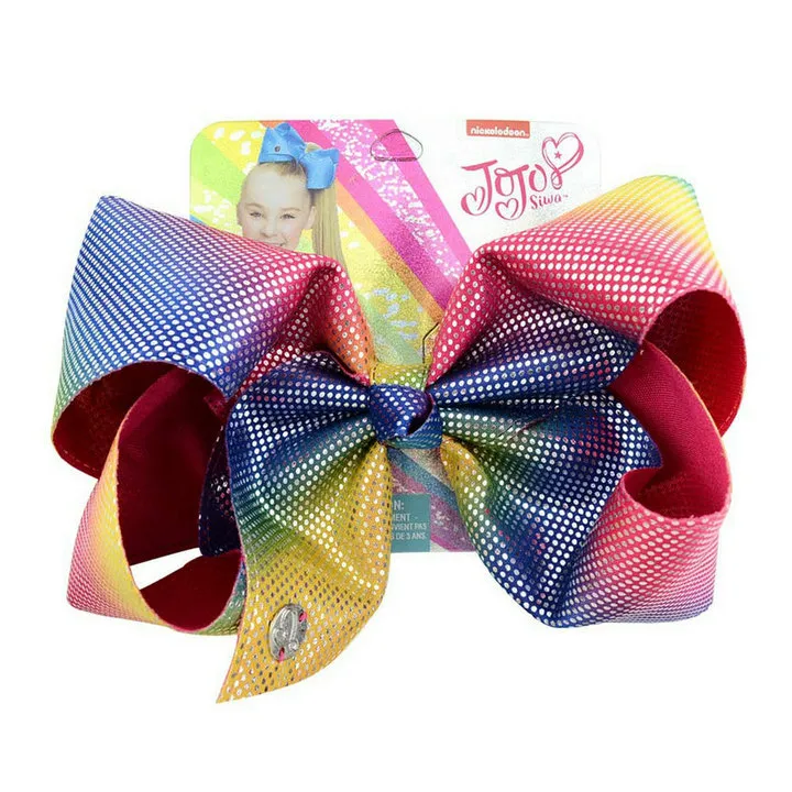 Cute 8 inch JOJO Bow leather laser cloth extra large girl ribbon hairpin children's hair band with cardboard