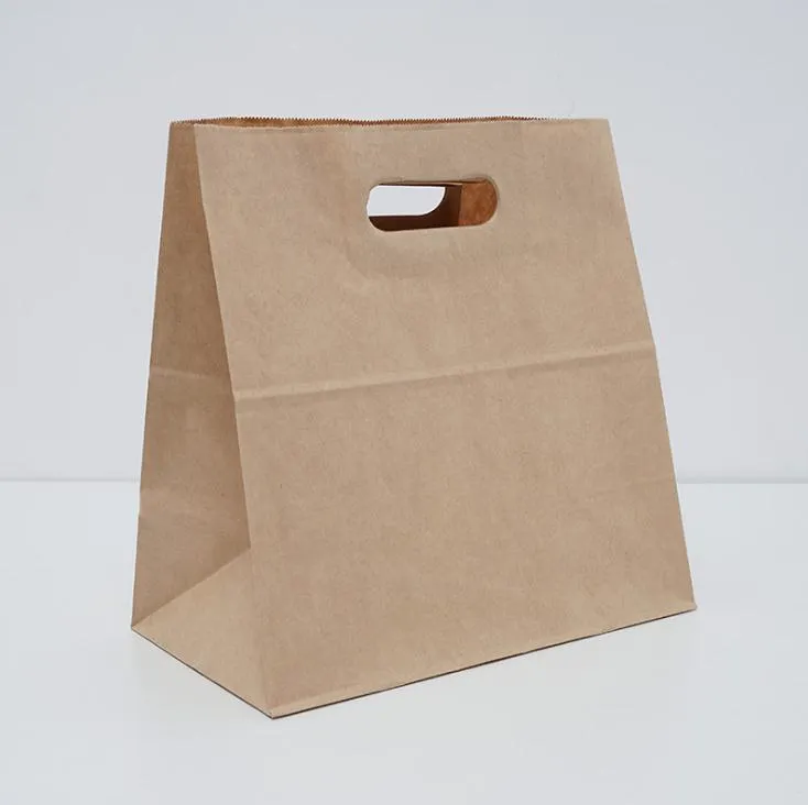 28x15x28cm Stor Kraft Papperspåsar Bröd Snack Sanwich Wrap Boxes Takeout Mat Förpackning Presenthandtag Väskor SN1302