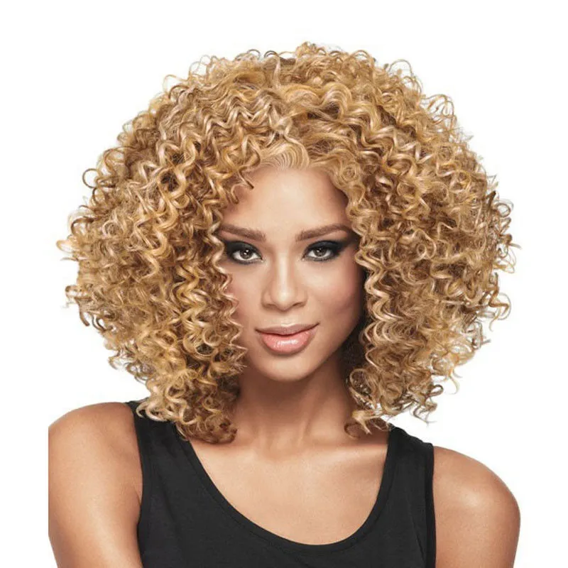 Parrucche ricci crespi donne nere Colore capelli sintetici biondi T27/30 Parrucche capelli ricci afro Parrucche piene ricci crespi corti