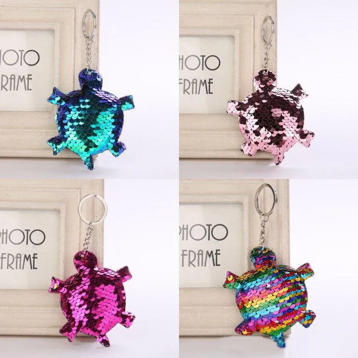 8*15cm Cute Turtle Shiny Keychain Sequins Key Rings Key Chains for Women Cars Bag Accessories Pendant Key Holder 4 Styles