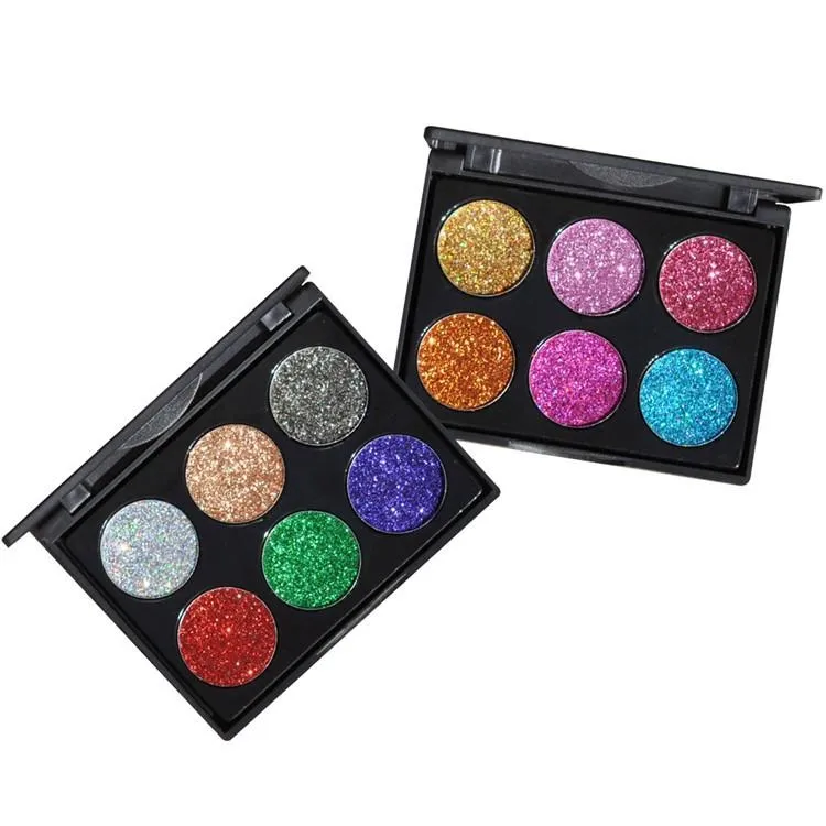 Handaiyan märke makeup 6 färger vattentät glitter metallisk skimmer ögonskugga palett blankt ögon skugga diamant pigment pulver