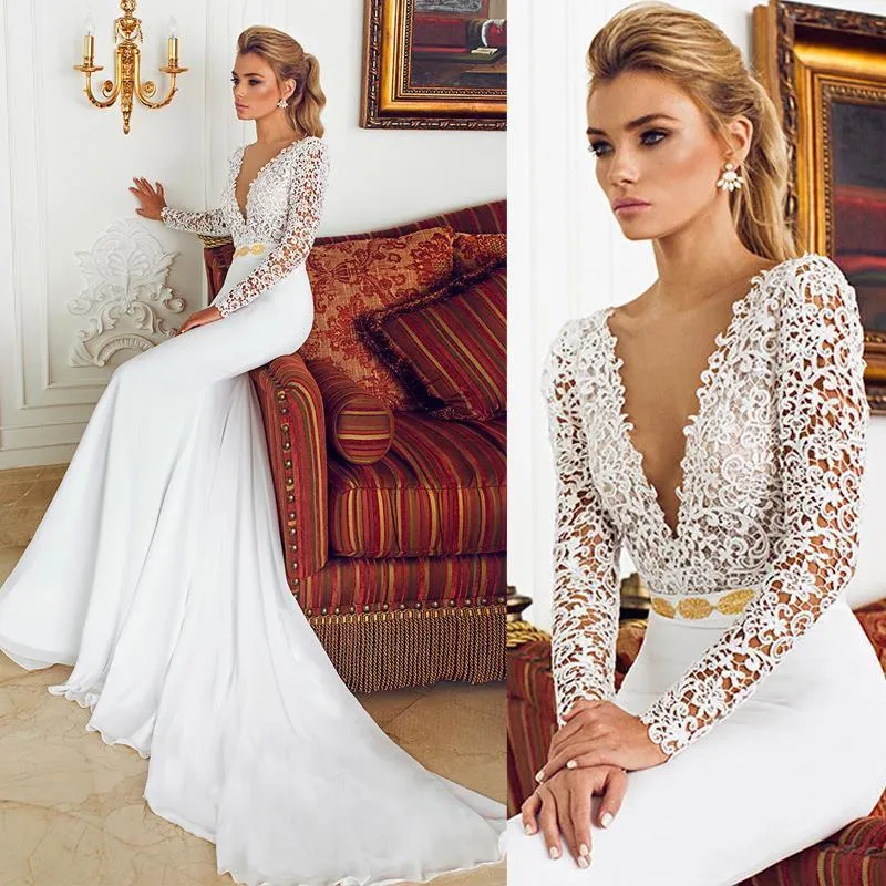 Berta Suknie Ślubne Mermaid Z Długim Rękawem Suknie Ślubne Illusion Lace Suknie Ślubne Plaża Neckline Vestidos De Novia Dostosuj