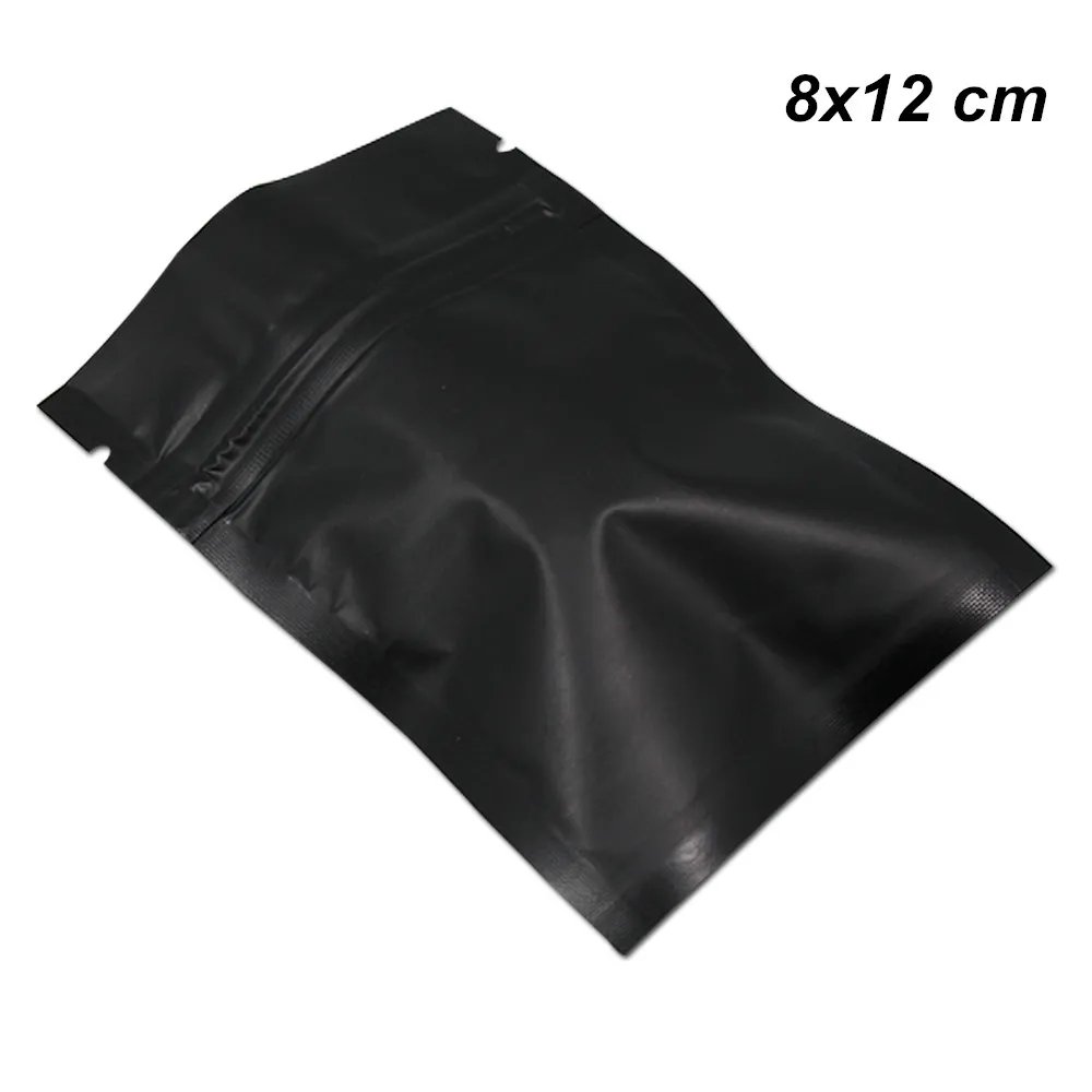 8x12 cm 200 Pack Zipper Lock Matte Black Mylar Foil Bag Foil Aluminum Food Long Term Storage Packaging Bag for Coffee Tea Powder with Zipper