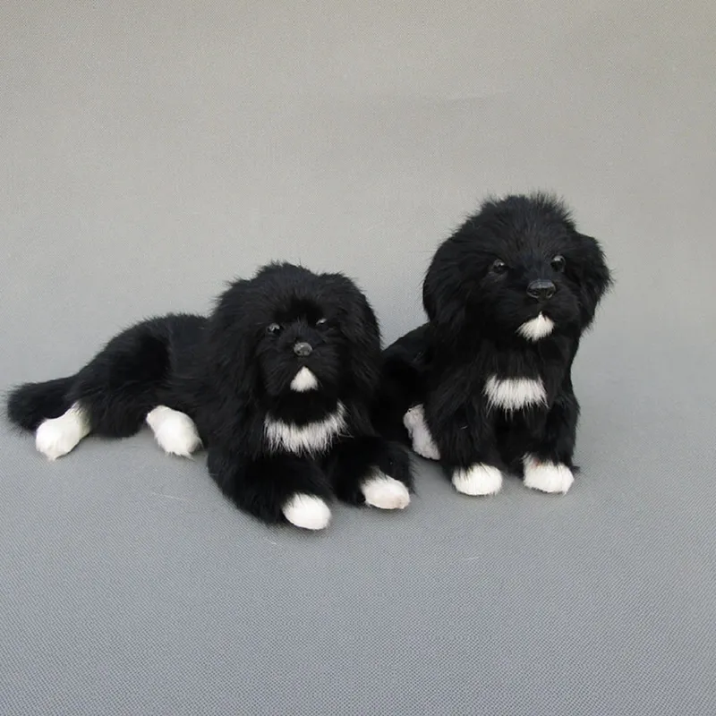 Dorimytrader mignon mini animal réaliste chien noir en peluche jouet réaliste chiens décoration pour voiture enfants cadeau 2 modèles DY800069577183