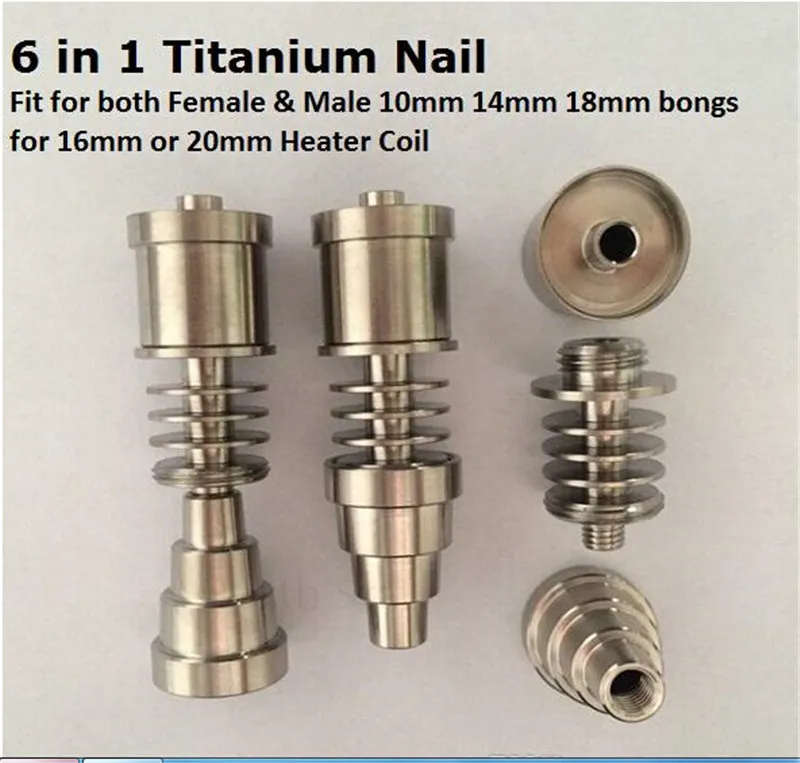 Titanyum Çivi 6 in 1 Domeless GR2 G2 Düz 10mm 16mm 20mm Isıtıcı Bobin Kadın Erkek ortak 14mm 18mm petrol kulesi
