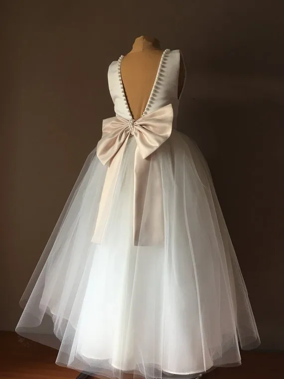 open lace back dress Amazon.com: KID Collection Girls Ivory Flower Girl Wedding Dress Size 2:  Special Occasion Dresses: Clothing, Shoes & Jewelry