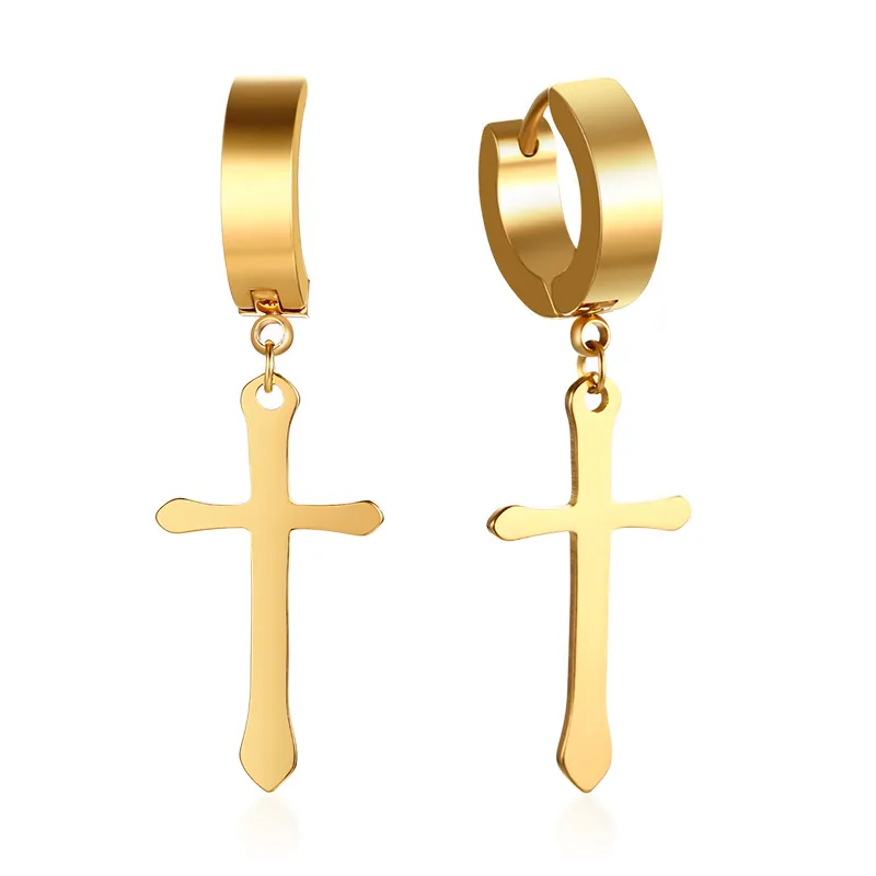 Rock Cross Shaped Hoop Earrings in Stainless Steel Minimal X Earrings Religious Earrings