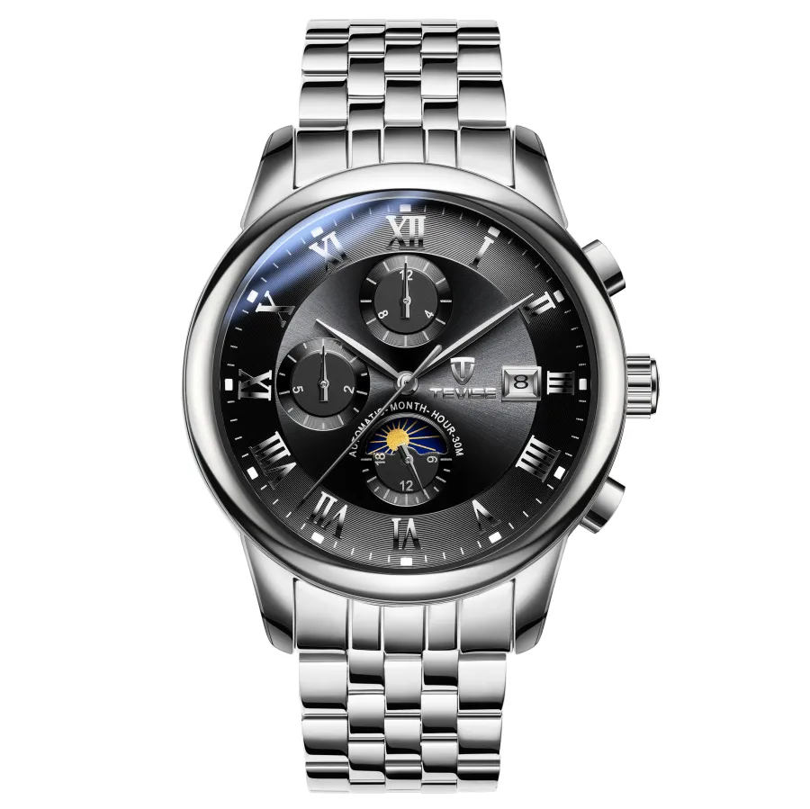 2020 고급스러운 기계식 시계, 여섯 바늘 레저 시계, 스테인레스 스틸 달력 시계 남성 패션 고급스러운 시계 Gjft