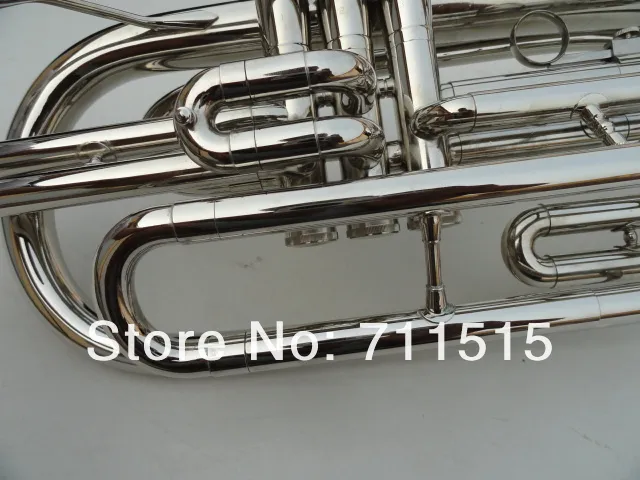 Corno dello strumento musicale d'ottone d'ottone di Corno di Baritono di marcia placcato argento del corno con la cassa di nylon del boccaglio Trasporto libero