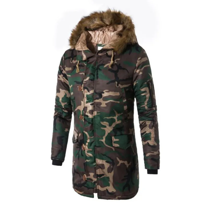 Hiver Mens Long Camo Vestes Extended Parka Chaud Mâle Coton Doublé Longline Camouflage Manteaux Plus La Taille