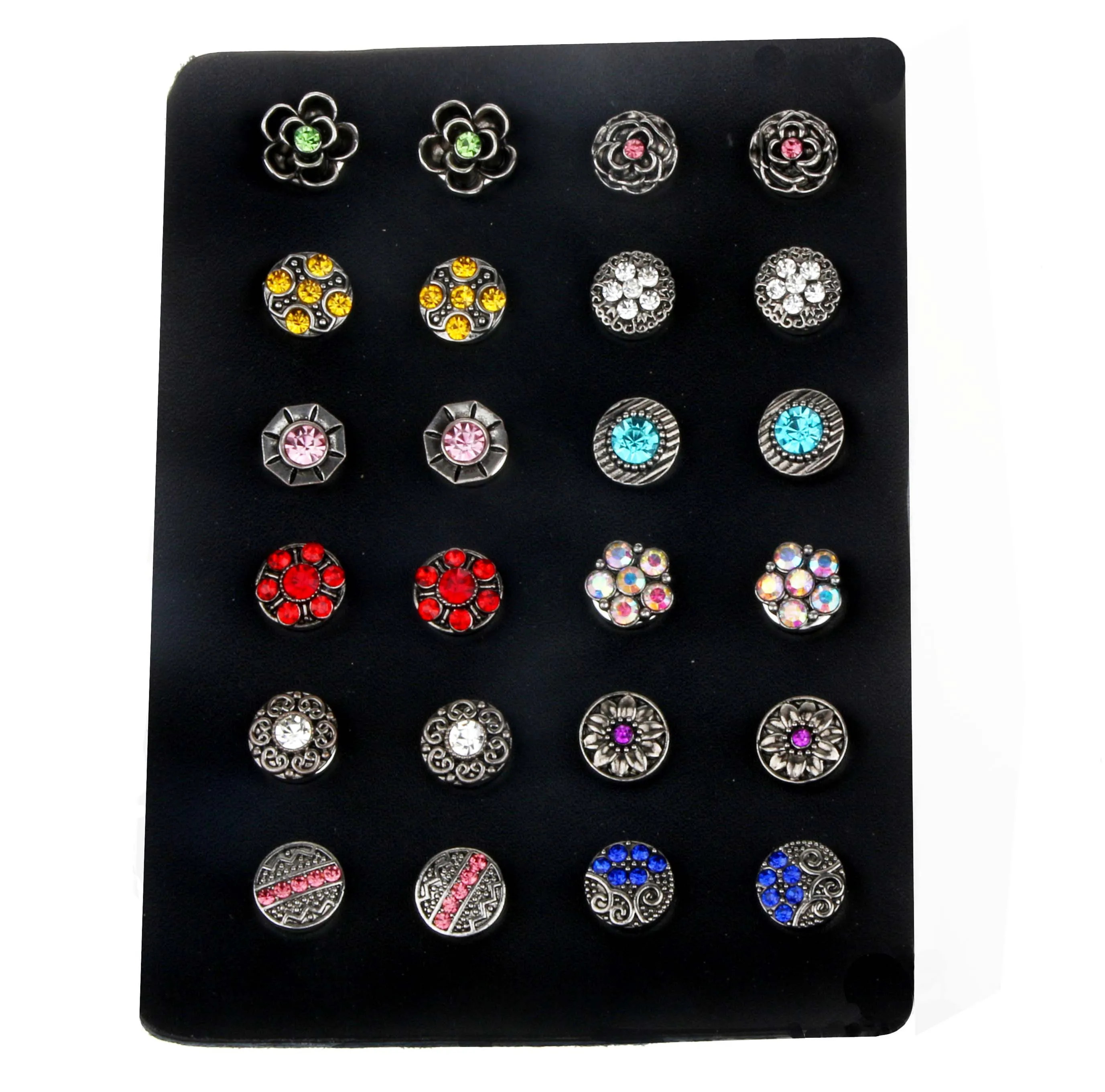 Noosa Snap Jewelry 18 / 12MM عرض زر المفاجئة 10 ألوان جلدية سوداء عرض المفاجئة لمدة 24/حامل عرض المجوهرات