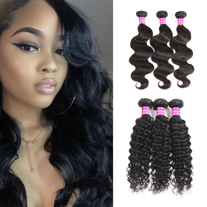 Não transformados 8a brasileiro virgem cabelo humano tramas retas malaio cabelo humano tece a onda do corpo 3/4 bundles remy extensões de cabelo preto cor