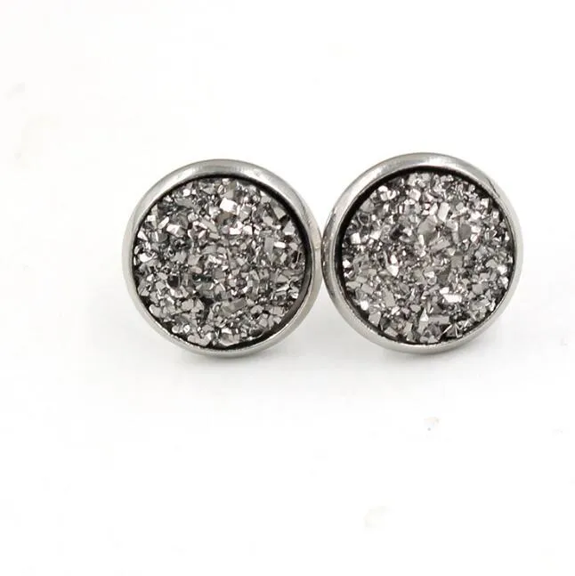 New Druzy Drusy Stud Earrings Rock Lava Crystal Geometry Stone Earrings Jewelry For Women Girl brithday Christmas Gift 12mm