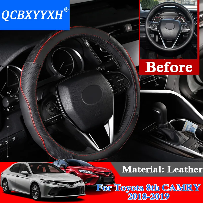 QCBXYYXH Car Styling Toyota 8th Camry 2018-2019 Coprivolante Volante Coprivolante in pelle Accessorio interno