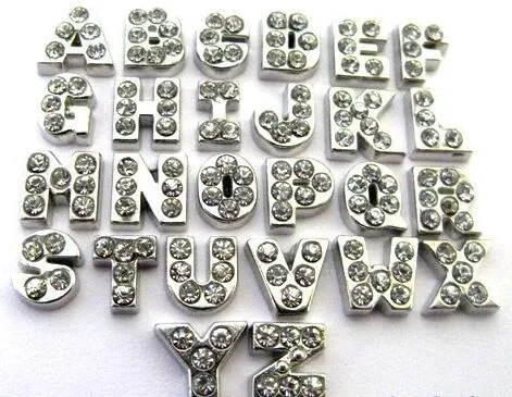 Wholesale 260pcs/lot silver color full rhinetones letter A-Z alphabet floating locket charms beads fit for DIY Magnetic locket