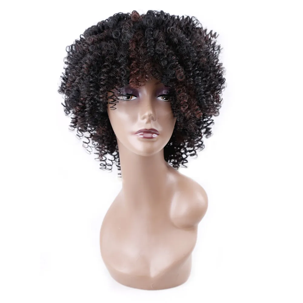 Mode court Afro Kinky bouclés perruques pour femmes noir brun Ombre synthétique perruque avec pleine perruque de cheveux Cosplay