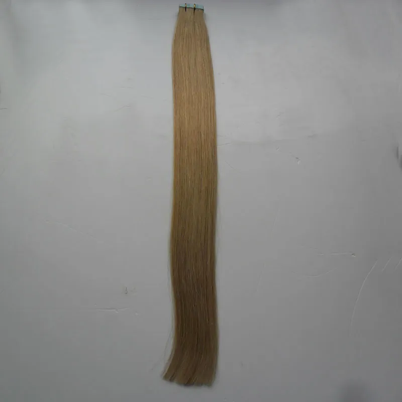 Tape In Human Hair Extensions 27 honey blonde 100G 10 to 26 Inch Non Remy Straight Brazilian Hair On Invisible Tape PU Skin Weft