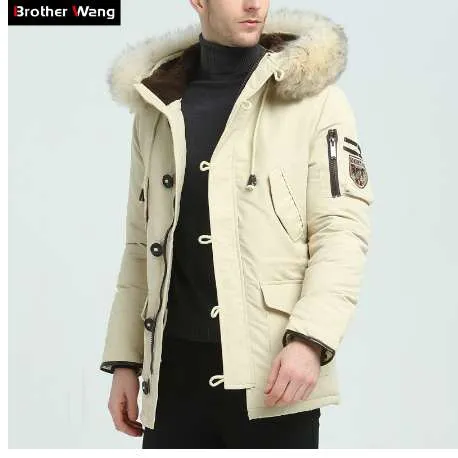 Irmão Wang Marca Inverno Novos Homens Down Jacket Moda Casual Com Capuz Querida Longa Casaco de Pele Casaco de Colar