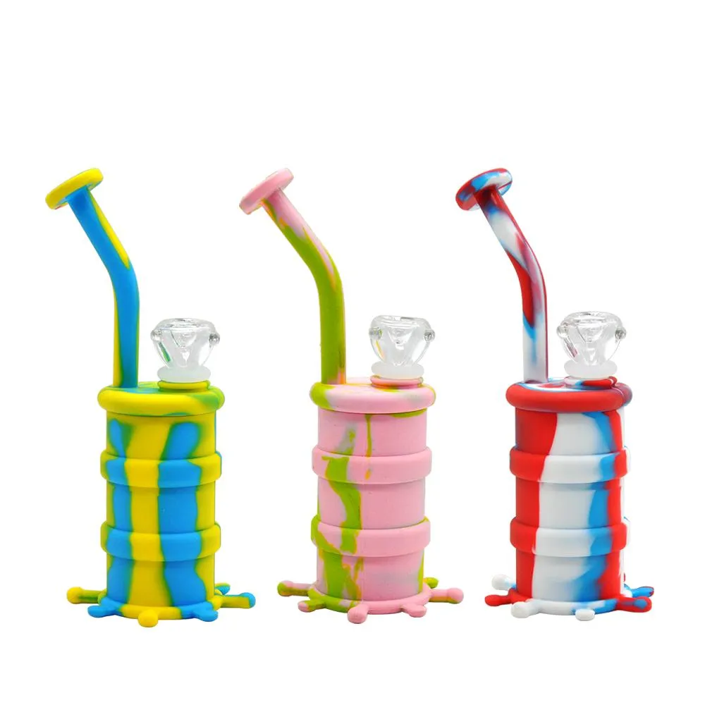 Pipes à eau en silicone Bong en verre Bongs en silicone Narguilé Rigs de baril en silicone pour fumer Herb Percolateur d'eau incassable Bong Huile de fumer