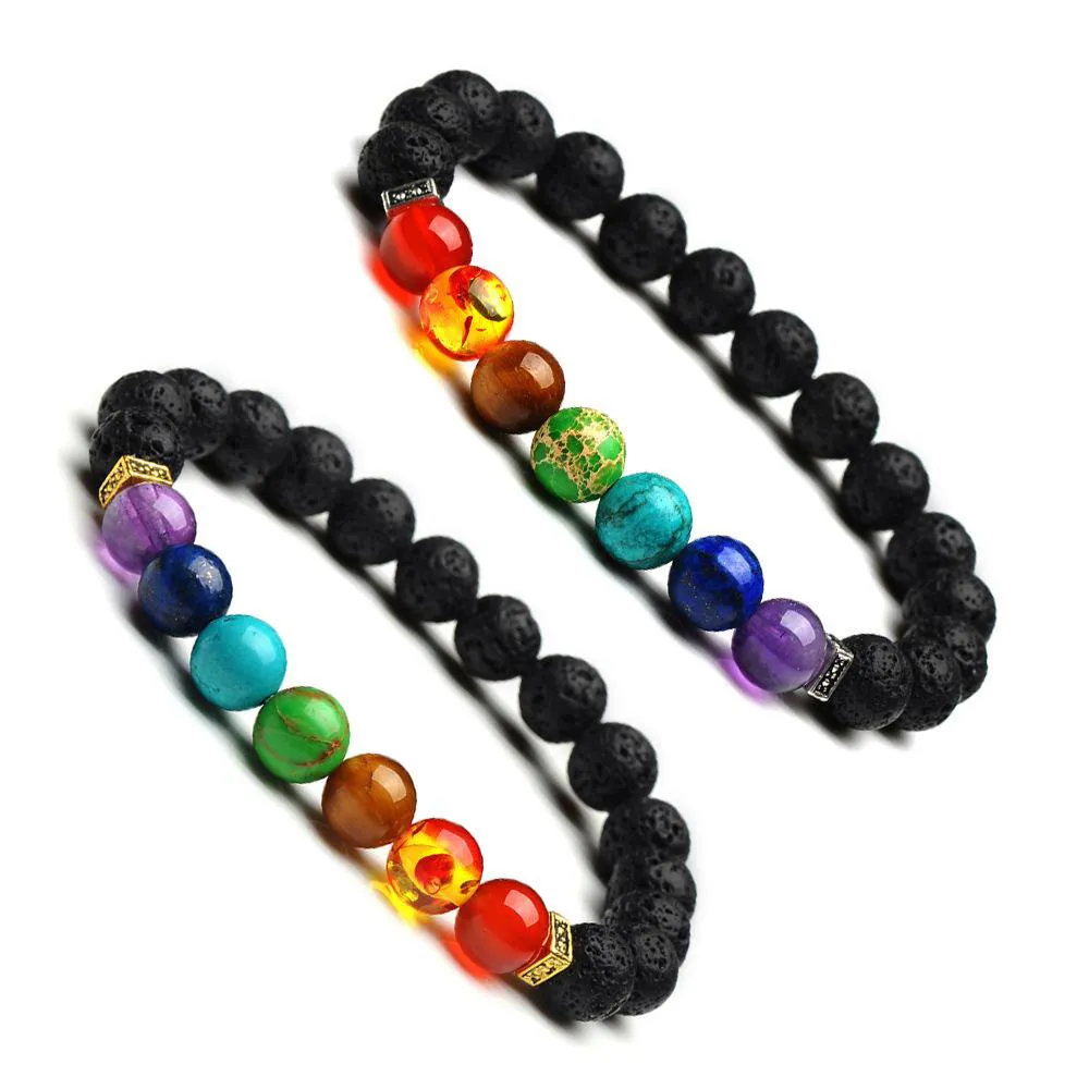 Les sept bracelets chakra bracelet de perles pour hommes femmes bracelet en pierre empereur naturel charme carré bijoux de mode perles de 8 mm