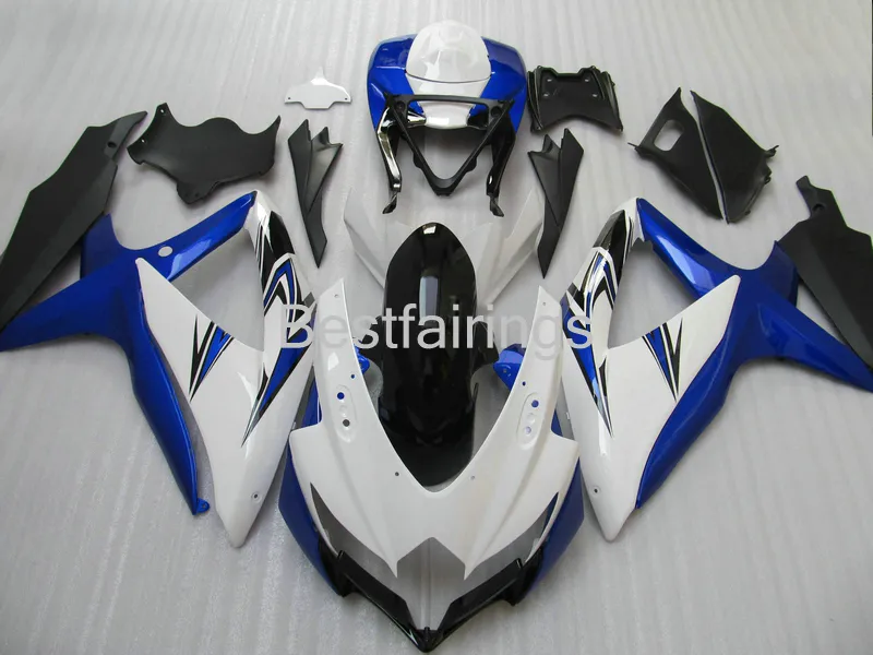 SUZUKI GSXR600 GSXR750 2008 2009 2010 için 7 vites kaplama kiti mavi beyaz kaportalar GSXR 600 750 08 09 10 Enjeksiyon kalıplama DF27