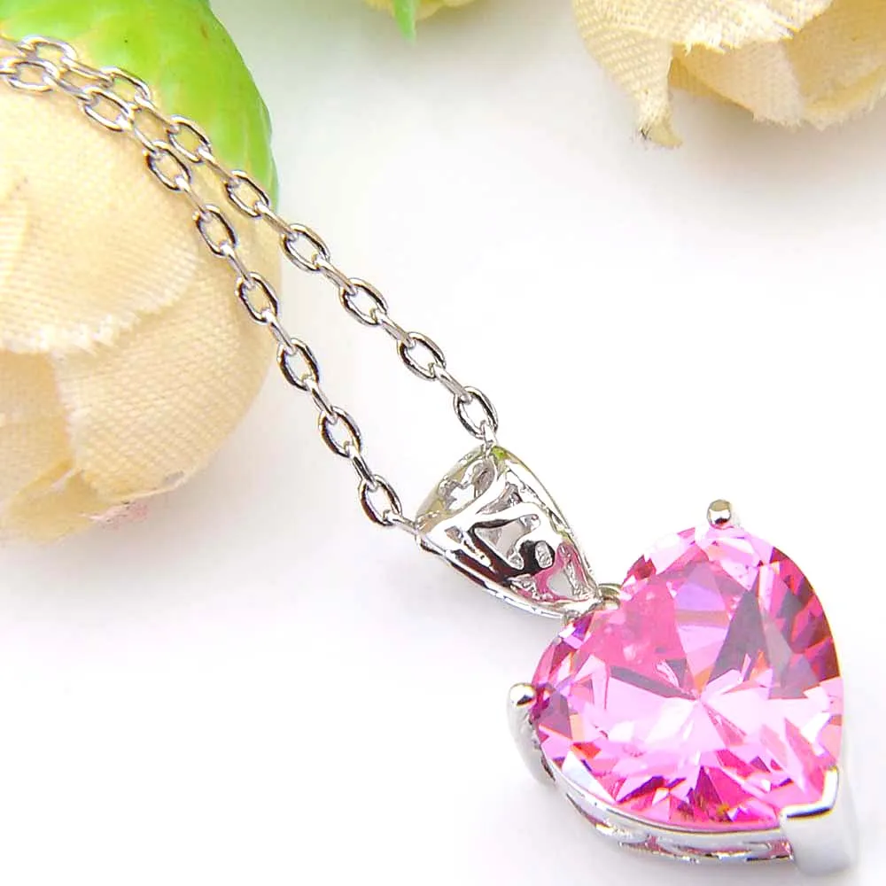 LuckyShine Orecchini in Kunzite con cuore in zircone di cristallo rosa e collana a catena con ciondolo in argento da sposa donna di moda SPEDIZIONE GRATUITA