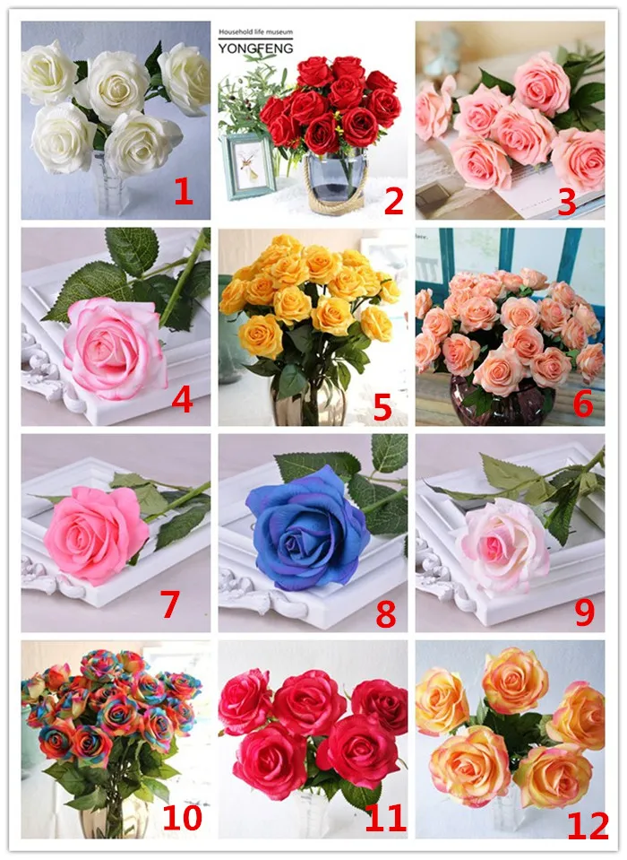 10 pièces/lot décoration Rose fleurs artificielles fleurs en soie Floral Latex vraie touche Rose mariage Bouquet conception de fête à la maison