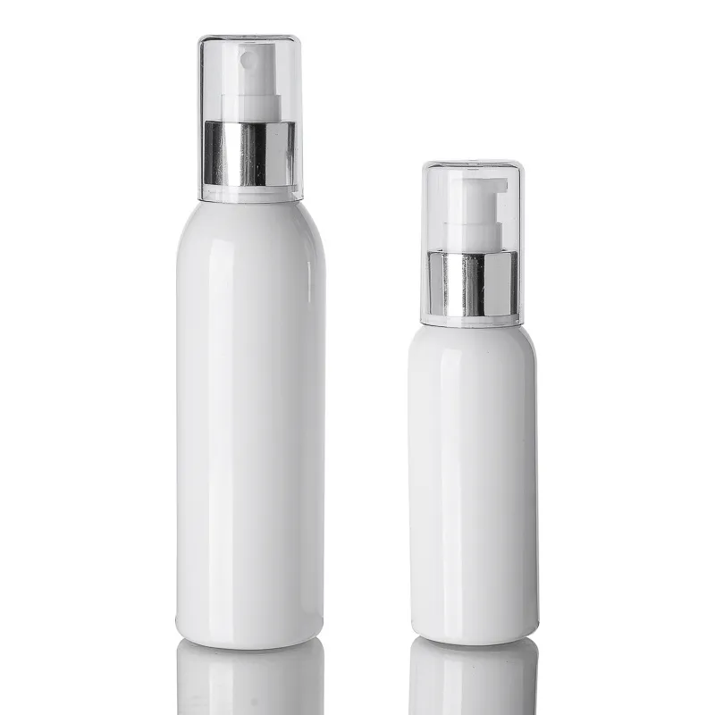 Flacone per lozione in PET da 100 ml con pompa in plastica bianca Flacone spray cosmetico trasparente bianco per spedizione rapida di liquidi F1437