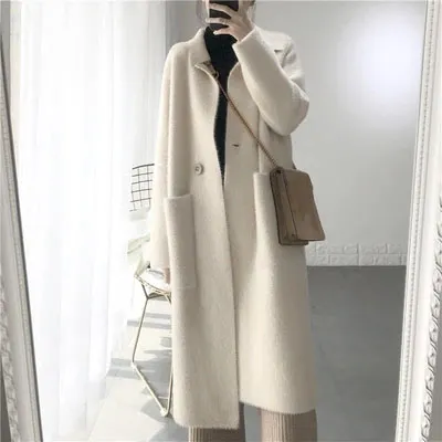 2018 Winter Woman High Quality Solid Wool Coat Women Slim Woolen Long Cashmere Coats Elegant Pockets One Button Blend Jackets