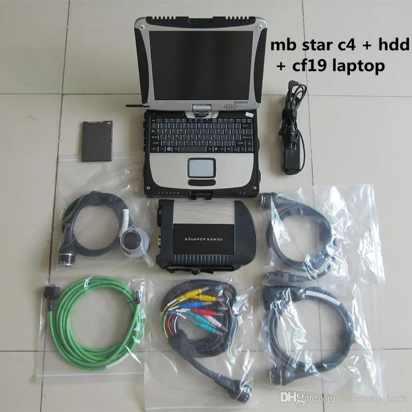 Mb Star Diagnostic Tool Sd Connect c4 Tablet with Laptop CF19 Super Ssd Newest Wifi Full Set for 12v 24v