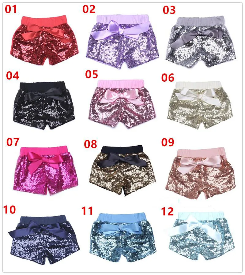 Bebek Kız Pul Şort Pantolon Rahat Pantolon Moda Bebek Glitter Bling Dans Butik Yay Prenses Şort Çocuk Giysileri 14 renk TO568